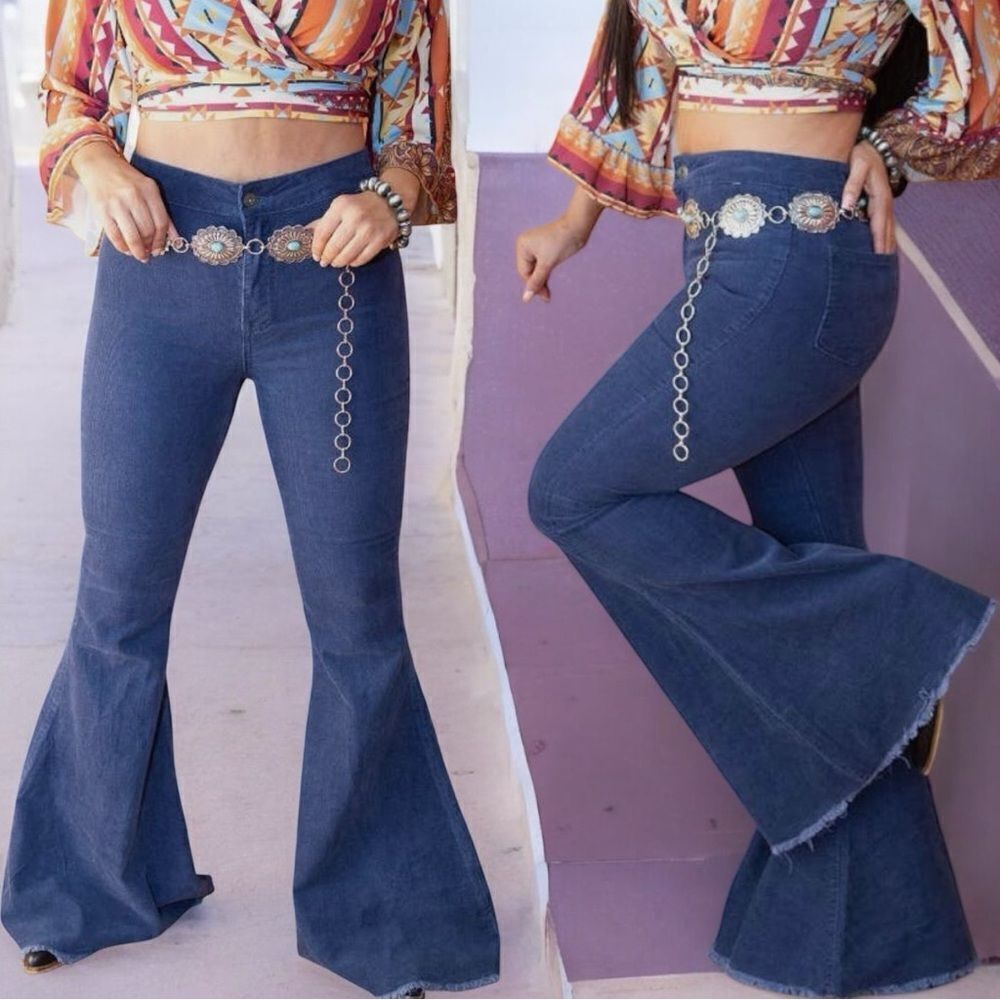 Lucky & Blessed Navy Carson Corduroy Flares NWT